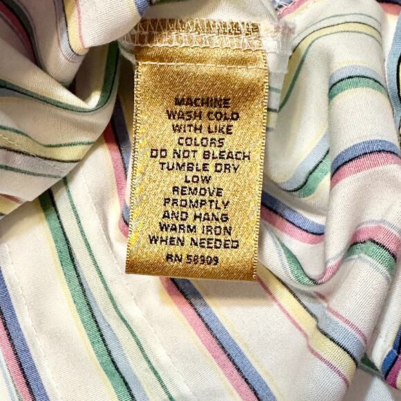 Taylor Gold Label Button Up Shirt Size 10 V Neck Top Colorful Striped 3/4 Sleeve - Picture 13 of 13